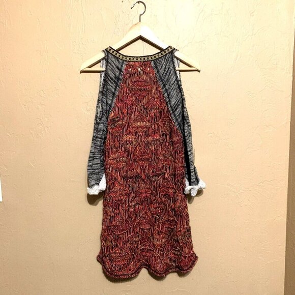 BKE Cold Shoulder Sweater Open Weave Tunic Top Buckle Multicolor Sz M Boho Hippy - Picture 6 of 8